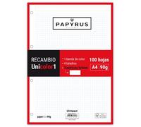 Papyrus Recambio Uniclasic A4 90 gr Rojo 5x5 mm C-M 4 Taladros 1 Banda