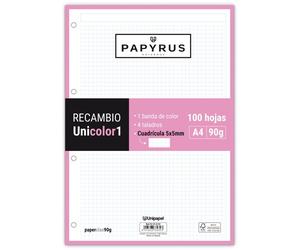 Papyrus Recambio Uniclass A4 90 g 5x5 mm Rosa para 4 Taladros con 1 Banda