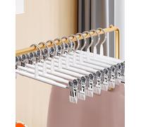Paquete de 10, Perchas Pantalones Ahorra Espacio, Perchas para Pantalones 30cm, Perchas para Faldas, Perchas Antideslizantes, con Clips Ajustables, para Ropa, Faldas, Calcetines
