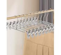 Paquete de 10, Perchas Pantalones Ahorra Espacio, Perchas para Pantalones 30cm, Perchas para Faldas, Perchas Antideslizantes, con Clips Ajustables, para Ropa, Faldas, Calcetines