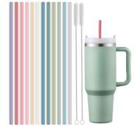 Paquete de 12 pajitas reutilizables de silicona para vaso Stanley de 1,134.0 g y 887 ml, pajitas de repuesto de 31 cm de largo con 2 cepillos de limpieza