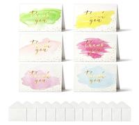 Paquete de 12 tarjetas de agradecimiento con sobres y pegatinas de agradecimiento, paquete múltiple de tarjetas de felicitación de agradecimiento de acuarela para boda, cumpleaños, baby shower