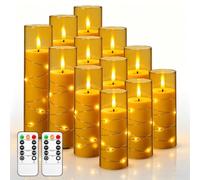 Paquete de 12 velas cónicas transparentes color champán, velas LED sin llama parpadeantes con mecha negra y luces de hadas, velas reutilizables de plástico resistentes al calor, 2 controles remotos