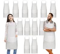 Paquete de 12delantales blancos a granel, unisex lisos con 2 bolsillos, para adultos, cocina, pintura, barbacoa, parrilla, hornear, lavable a máquina