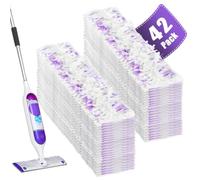 Paquete de 16 almohadillas desechables de repuesto para fregona, versión mejorada compatibles con Swiffer Spray, almohadillas lavables para limpieza de suelos, paquete de 8 unidades moradas + 8