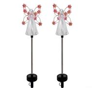 Paquete de 2 adornos solares de ángel que cambian de color con estaca LED | Sensor de encendido automático, LED que cambian de color, funciona con energía solar, no necesita cableado
