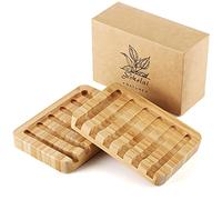 Paquete de 2 bandejas de jabón de madera de bambú, para jabón de barra de madera, caja de jabón autodescurrente para ducha, baño, cocina, bañera, maquinilla de afeitar, esponjas, encimera, desagüe de