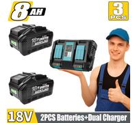Paquete de 2 baterías de repuesto Makita de 8.0Ah 18V BL1860B + cargador de puerto 6A para DC18RD, compatible con baterías de 18V BL1860 BL1860B BL1850B BL1850 BL1840B BL1830B