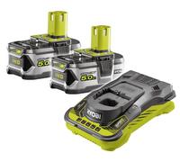 Paquete de 2 baterías RYOBI RC18150-250 de 18V, sistema One+ de iones de litio, 5Ah, más cargador rápido