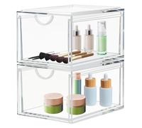 Paquete de 2 cajones organizadores de cosméticos apilables, organizador de almacenamiento de maquillaje de acrílico transparente, contenedores de almacenamiento de plástico para el hogar y la oficina