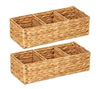 Paquete de 2 cestas de almacenamiento de jacinto de agua tejidas a mano con divisores, cesta de mimbre de fibra natural organizador para escritorio, estantes, encimera, decoración rústica del ho