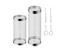 Paquete de 2 cestas para parrilla rodantes, cesta para parrilla de acero inoxidable con tenedor, para camping y terraza, parrillas gratis, para verduras, patatas fritas, pescado, carne (20cm+30cm)