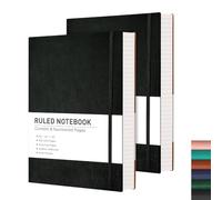 Paquete de 2 Cuaderno Rayas/Lined Notebook, B5 19 x 25 cm, Diarios de tapa blanda + total 408 páginas, Papel Grueso 100g/m², Cierre Elástico, Divisores de Regalos, Grande, Forrado, Negro