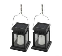 Paquete de 2 faroles solares colgantes con efecto de vela suave, luces de jardín impermeables al aire libre con gancho y estaca para balcón, camping, decoración