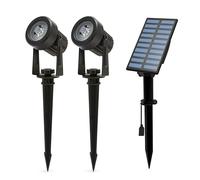 Paquete de 2 focos LED exteriores con panel solar - 2 luces solares de jardín de 100 lúmenes, lámparas impermeables IP65 para jardín, arbustos, patio, macetas y plantas.