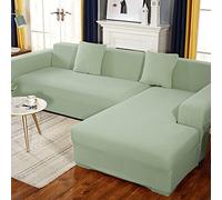 Paquete de 2 fundas elásticas antideslizantes para sofás en forma de L, protector verde duradero para niños y mascotas, se adapta a sofás de 2 a 3 asientos y 3 plazas, protector de muebles fácil de