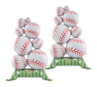 Paquete de 2 globos gigantes de papel de aluminio de béisbol de 59 pulgadas con base de campo para decoraciones de celebraciones de cumpleaños temáticas deportivas