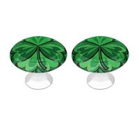 Paquete de 2 pomos redondos de acero inoxidable de 1.1 pulgadas con forma de trébol verde, pomos de un solo agujero con tornillos, tiradores de puerta, accesorios de cocina para baño, armario, puerta
