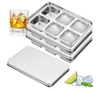 Paquete de 3 bandejas de cubitos de hielo de acero inoxidable, bandeja grande para cubitos de hielo con tapa, bandejas de cubitos de hielo de 6 compartimentos para congelador, sin BPA, ideal para