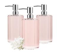 Paquete de 3 dispensadores de jabón de Vidrio de 17 onzas, dispensador versátil de jabón líquido, dispensador de jabón de Manos con Bomba para baño, encimera, Cocina, lavandería (Rosa)