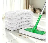 Paquete de 4 almohadillas de microfibra reutilizables compatibles con mopas lavables, para limpieza de suelos de madera dura, color blanco