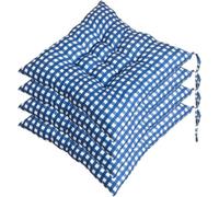 Paquete de 4 cojines para exterior con correas de sujeción, 40 x 40 cm, antideslizantes y duraderos, con diseño de rayas suaves para sillas de comedor, cocina, patio y jardín (cuadros azules).