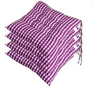 Paquete de 4 cojines para exterior con correas de sujeción, 40 x 40 cm, antideslizantes y duraderos, con diseño de rayas suaves para sillas de comedor, cocina, patio y jardín (cuadros morados).