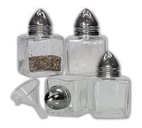 Paquete de 4 mini saleros y pimenteros de cristal transparente con tapas de acero inoxidable y embudo de fácil llenado NetSellsIt
