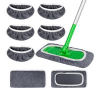 Paquete de 5 almohadillas reutilizables 100% algodón compatibles con mopa Swiffer, cubierta plana húmeda y seca, almohadillas lavables para limpieza de superficies/suelos de madera dura (mopa no