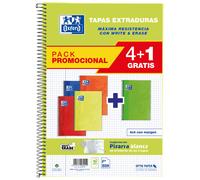 Paquete de 5 cuadernos de Oxford con blanda, tamaño A4, cuadrícula 4x4, 90 g, 80 hojas, colores , 4+1 material escolar y de papelería