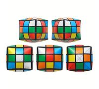 Paquete de 5 globos de cubo mágico en forma de cubo de 12 pulgadas, globos de molde de aluminio de cubo mágico, adecuados para reuniones de amigos, decoraciones para fiestas, arreglos de decoración 5