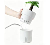 Paquete de 5 macetas de riego automático en blanco y gris, diseño de almacenamiento de agua perezosa para suculentas y hierbas, ahorro de espacio para decoración elegante del hogar y la oficina (B)