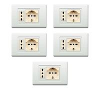 Paquete de 5 placas de tecnopolímero, compatibles con Bticino Magic, 2 módulos/plazas, individual y doble, Schuko, unel, blanco, alta calidad, diseño clásico, para interruptores/enchufes