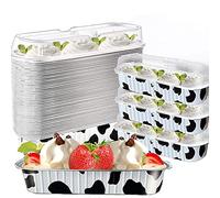 Paquete de 50 latas para hornear con tapas, 7.5 onzas 6.5 x 2.5 x 1.2 pulgadas sartenes para hornear de aluminio con tapas, mini moldes rectangulares para magdalenas