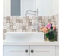 Paquete de 6 adhesivos azulejos | Pegatinas de pared decorativas cemento azulejos frisos - Mosaico de vinilo de pared baño cocina | Frisos Azulejos de cemento vinilos para pared - 6 piezas de 5x30 cm