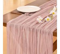 Paquete de 6 caminos de mesa de gasa lavable para decoración de fiestas de vacaciones, tela rústica de boda, 17 x 108 pulgadas (rosa polvorienta)