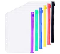 Paquete de 6 Carpetas A5 de 6 Agujeros de Plástico con Cremallera, Impermeables y con Cierre para Documentos (6 Color Bolsillo con cremallera, A5)