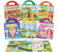 Paquete de 6 Libros Pegatinas Reutilizables Infantiles de 3 Años, Pegatinas 3D de Gel para Niños Impermeables y Lavables, Libro de Actividades, Regalo de Cumpleaños para Niña, Juguete Educativo