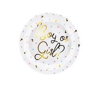 Paquete de 6 Platos de cartón de 23 cm con Texto Boy or Girl? para Gender Reveal Party