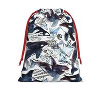 Paquete de bolsas de regalo reutilizables con estampado de ballena asesina, bolsas de regalo de vacaciones para mujeres, Navidad, cumpleaños, bolsas con cordón