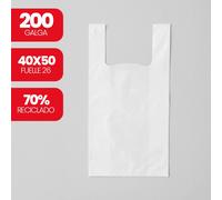 Paquete de Bolsas Plástico Asa Camiseta Reciclada 70% 40/26 x 50 cm - Galga 200 Anónima