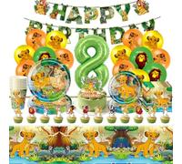 Paquete de decoración de fiesta de 84 piezas de Rey León para cumpleaños de 8 años, vajilla de papel para fiesta infantil con platos, vasos y globos de cumpleaños para 10 personas