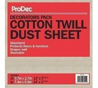 Paquete triple de ProDec de 12 pies x 9 pies y 24 pies x 3 pies Hojas antipolvo de sarga de algodón resistente para cubrir suelos, muebles, escaleras, vestíbulos, pasillos y suelos