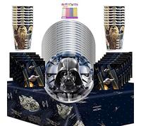 Paquete único de suministros clásicos para fiestas de Star Wars sirve platos de postre de 16: 7 pulgadas, vasos y cubierta de mesa con velas de cumpleaños LLILYKAI (nido para 16)