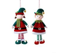 Par de colgantes de muñeca de Navidad para parejas de elfos con patas de campana colgantes, construcción de tela diseñada para decoración festiva del hogar y adornos de temporada