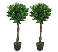 Par de Hojas de árbol Artificial Topiary Bay Laurel Ball Trees, Giro Verde, 90 cm
