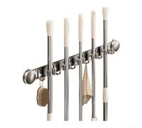 para soporte Escobas Pared Sin Perforar - Organizador Fregonas Aluminio con Ganchos Ajustables para Baño y Cocina 47cm(E)