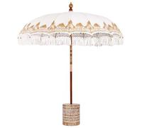 vidaXL Sombrilla balinesa con base, color crema, 215 x 215 x 260 cm