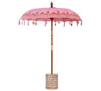 Paraguas Balinés Con Base Rosa 185 X 185 X 260 Cm Algodón Vidaxl