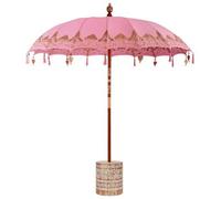 vidaXL Parasol balinés con base, color rosa, 215 x 215 x 260 cm